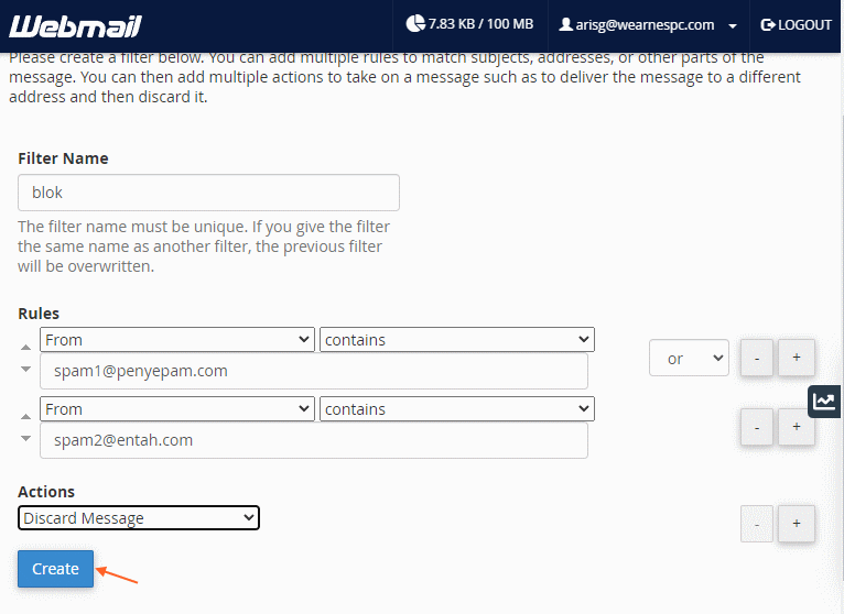 how to block email id in cpanel
